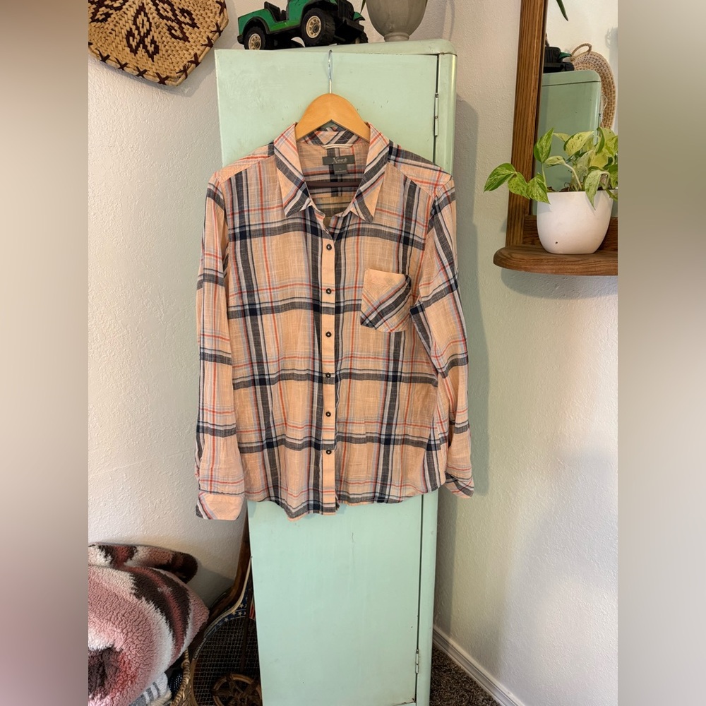 Natural Reflections Pink Plaid Button Down, Size XL, 100% Cotton